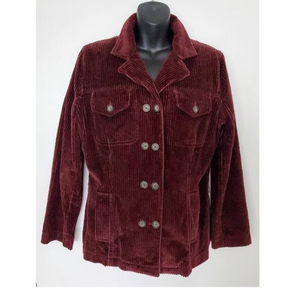 Breeches GUC Equestrian Double Breasted Burgundy Corduroy Jacket Pockets Size 6 - Picture 2 of 9